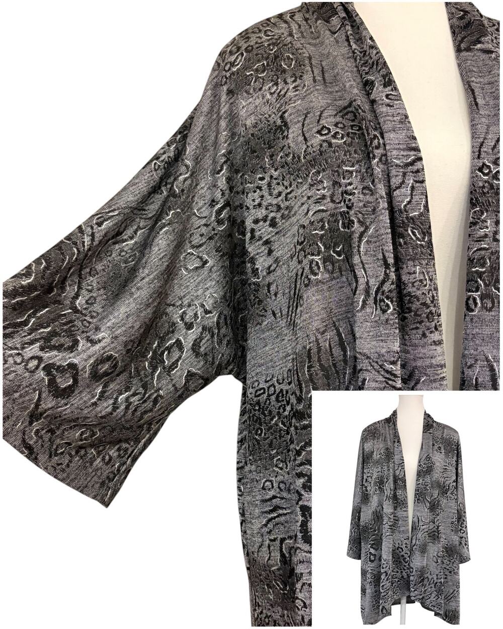 NEW Chicos Travelers Animal Print Open Front Cardigan Gray Metallic L/12 Chico 2
